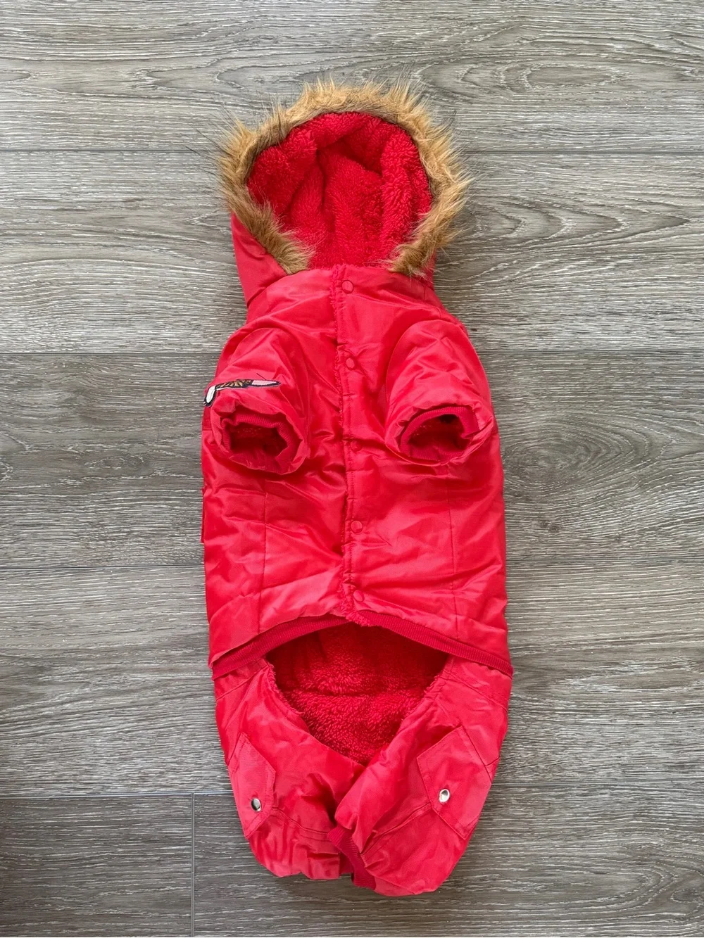 New! Pawz Dog Puffer Jacket Jumpsuit Plush Lined Waterproof Faux-Fur Trim Hood